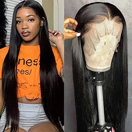FEEL ME 24 Inch Brazilian Straight Lace Front Wigs Human Hair 13x6x1 T Part Lace Wig