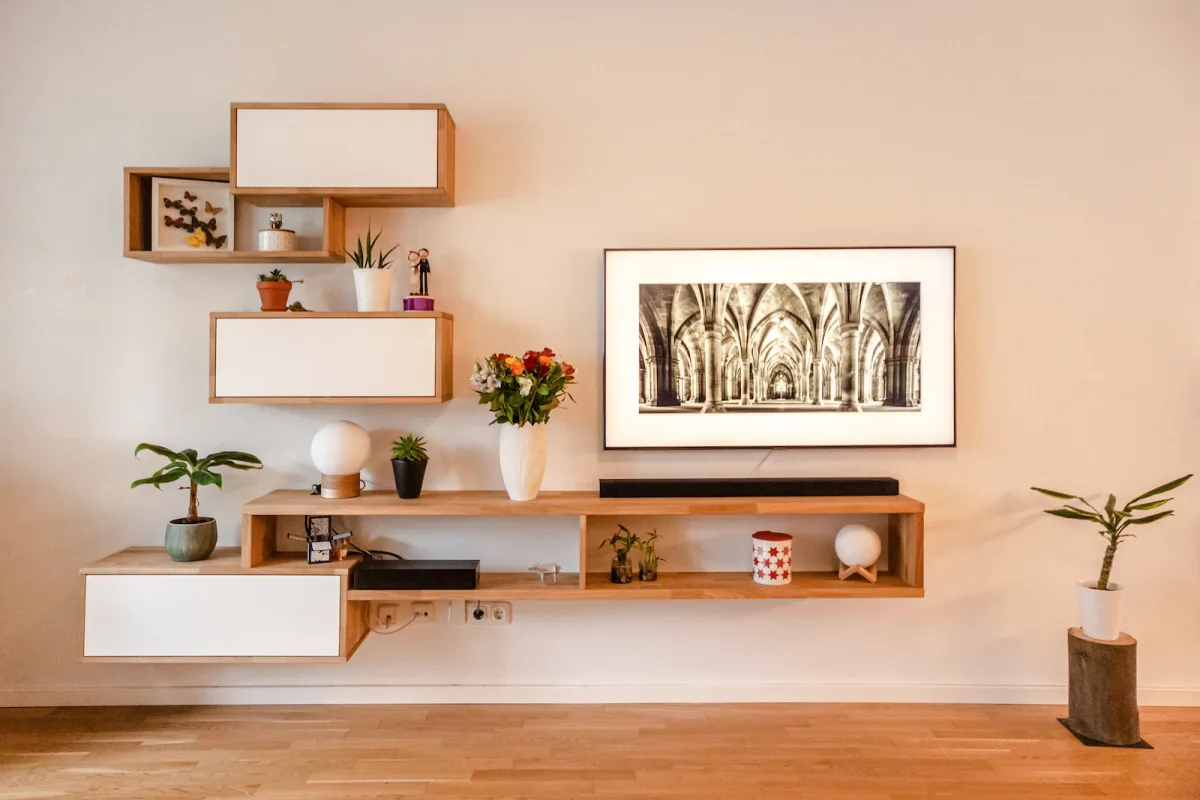white wooden wall mounted shelf with white wooden frame